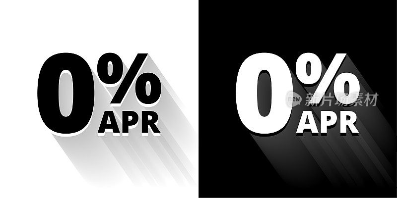 0% APR黑色和白色图标与长阴影